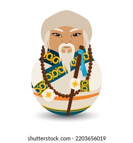 Sagaan Ubgen Buryat Father Christmas. Modern kawaii dolls for your business project. Flat vector illustration.