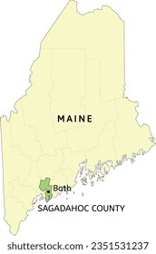 Sagadahoc County and city of Bath location on Maine state map