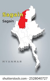 Sagain location on Myanmar 3d map
