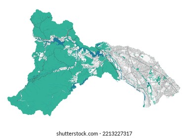 Sagamihara map. Detailed map of Sagamihara city administrative area. Cityscape panorama. Royalty free vector illustration. Road map with highways, rivers.