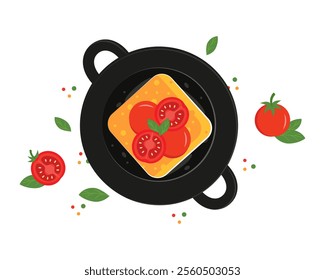 Saganaki is a Greek dish made from fried cheese. Traditional Greek cuisine. Vector illustration