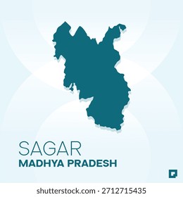 Mapa del distrito de SAGAR, Madhya Pradesh, India - Esquema de Vector editable.