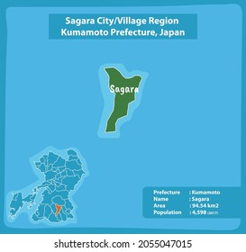 Sagara City Village Region Kumamoto Prefecture Map, Japan