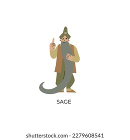 Sage cartoon character for web design. Personality psychological archetypes. Flat vector illustration.