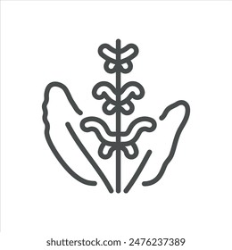 Sage Flower Icon. Simple Line Illustration of a Sage Plant with Blossoms, Symbolizing Herbal Production. Vector Symbol on White Background.