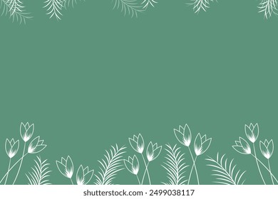 Sage green background with flower and leaf frame design. Tulip and leaves design used for posters ,cards, flyers, wedding invitations, invite, border, frame, banner