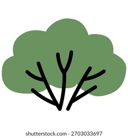 Sage arbusto verde com linhas de ramo simples em um estilo plano mínimo para temas de jardim e exterior.