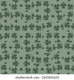 Sage Green Clover Saint Patrick's Checkers Seamless Vector Repeat Pattern Design