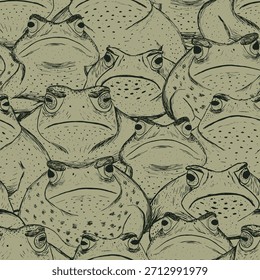 Sage Green Grumpy Frogs impresión de patrón de fondo. Gracioso y estrafalario. Perfecto para la tela, Fondo de pantalla, scrapbooking y papelería. Diseño de patrón de superficie