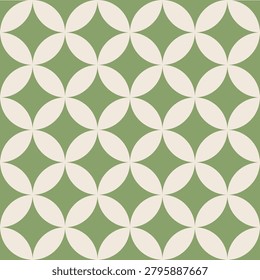 Sage Green Petal Circle Tile. Simple shapes. Perfect rhythm. Endlessly satisfying. Overlapping circles. Four-petal blooms. Sage green and warm cream doing exactly what they were born to do together. This pattern is the design equivalent of a deep breath in a quiet garden.