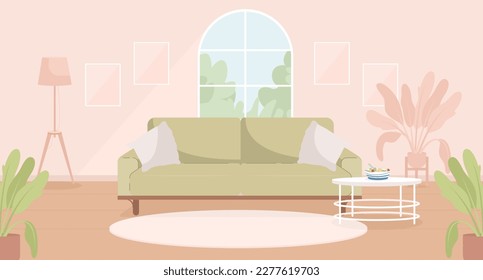 Sage green and pink contemporary living room flat color vector illustration. Spacious modern house. Fully editable 2D simple cartoon interior with apartment furniture and accessories on background - Shutterstock ID 2277619703