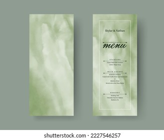 Sage Green Watercolor Wedding Menu Card Template