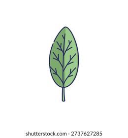Sage Leaf with Colored Veins, Minimal Flat 2D Icon, Isolated on White Background