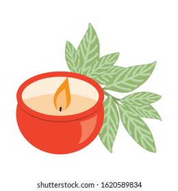 sage leaves and candle, vector illustration