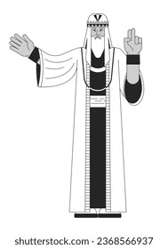 Sage man flat line black white vector character. Wise man in long mantle. Editable outline full body person. Simple cartoon isolated spot illustration for web graphic design