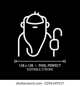Sage pixel perfect white linear icon for dark theme. Wisdom and knowledge. Seeking truth. Character archetype. Thin line illustration. Isolated symbol for night mode. Editable stroke