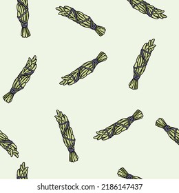 Sage Smudge Sticks Hand-drawn Boho Seamless Pattern. Sage Herb Bundle Texture Background