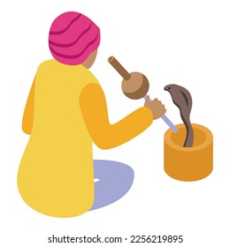 Sage snake charmer icon isometric vector. Indian basket. Culture care