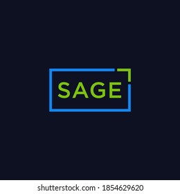 sage square frame letter logo design with blue and green colors.	