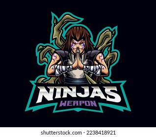 Sage technique mascot logo design. Senjutsu ninja vector illustration. Logo illustration for mascot or symbol and identity, emblem sports or e-sports gaming team