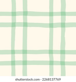 Sage Watercolor Hand-Drawn Plaid Vector Seamless Pattern. Romantic Artistic Cottagecore Checks. Homestead Farmhouse Print. Pastel Summer Graphic Background