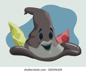 Sage Wizard Hat with Magic Stones, Vector Illustration