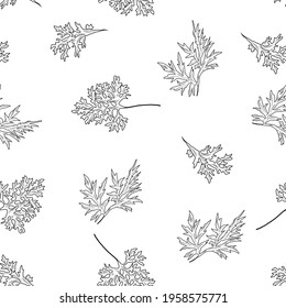 Sagebrush plant foliage on the seamless texture, pattern with sagebrush herbs