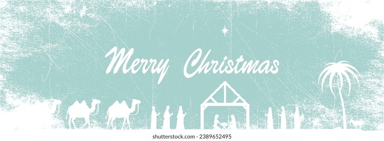 The sages go with camels to worship the newborn Jesus and on the other side there are shepherds with staffs. 
