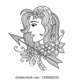 Saggitarius zodiac sign. Zentangle coloring book page for adult. 