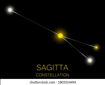 Sagitta constellation. Bright yellow stars in the night sky. A cluster of stars in deep space, the universe. Vector illustration