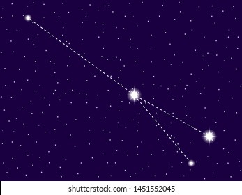 Sagitta constellation. Starry night sky. Zodiac sign. Cluster of stars and galaxies. Deep space. Vector illustration