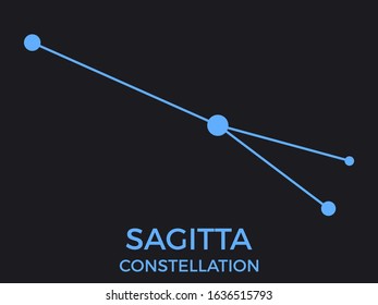 Sagitta constellation. Stars in the night sky. Cluster of stars and galaxies. Constellation of blue on a black background. Vector illustration