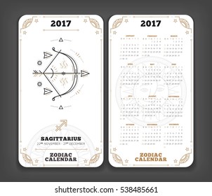 Sagittarius 2017 year zodiac calendar pocket size vertical layout Double side white color design style vector concept illustration