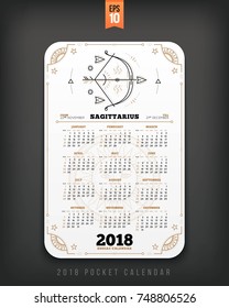 Sagittarius 2018 year zodiac calendar pocket size vertical layout White color design style vector concept illustration.