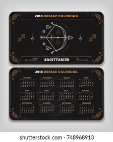 Sagittarius 2018 year zodiac calendar pocket size horizontal layout Double side black color design style vector concept illustration