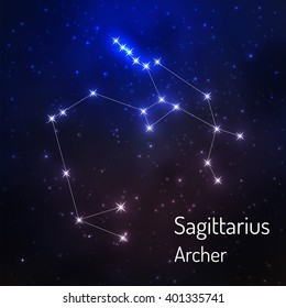 Sagittarius (Archer) constellation in the night starry sky. Vector illustration