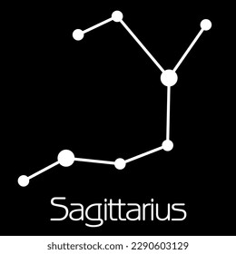 Constelación de Sagittarius (Archer). Patrón de figuras y nombre en fondo gris oscuro