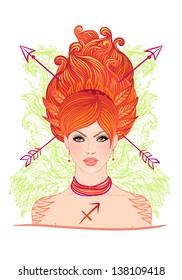 Sagittarius astrological sign as a beautiful girl. Vector illustration.