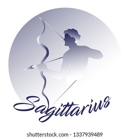 Sagittarius astrological zodiac sign vector illustration. Horoscope fire element. Logo emblem with archer. Creative art design for web and print. Isolated on white
