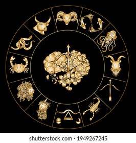 Sagittarius of Astrology design.horoscope circle with signs of zodiac set vector.signs such as a aries, taurus, gemini, cancer, leo, virgo, libra, scorpio, sagittarius, capricorn,aquarius, pisces.