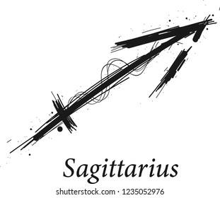 Sagittarius astrology sign, hand drawn horoscope zodiac icon. vector Illustration isolated on white background.