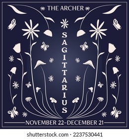 Sagittarius Astrology Zodiac Sign Botanical Celestial Background Backdrop Textile Stationary