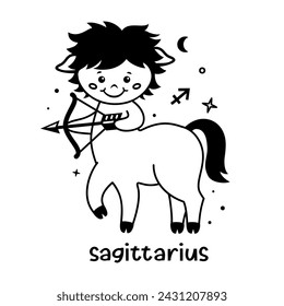 Sagittarius Baby zodiac sign, cute kids horoscope vector design, adorable astrological clipart for children.