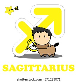 Sagittarius cartoon with Big Zodiac sign .Vector icon isolated on white background