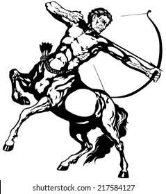 sagittarius the centaur archer, astrological zodiac sign, black and white isolated image