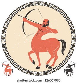 Sagittarius: Centaur shooting an arrow. Two additional smaller versions over white background are included.