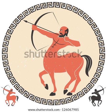 Sagittarius: Centaur shooting an arrow. Two additional smaller versions over white background are included.