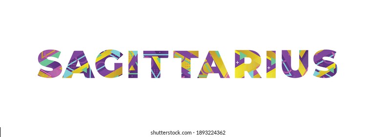 Sagittarius Concept Retro Colorful Word Art Illustration