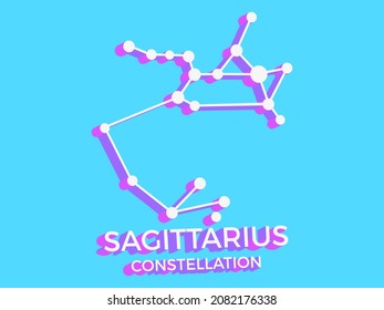 Sagittarius constellation 3d symbol. Constellation icon in isometric style on blue background. Cluster of stars and galaxies. Vector illustration