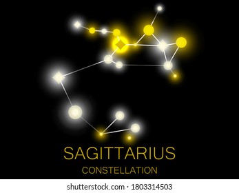 Sagittarius constellation. Bright yellow stars in the night sky. A cluster of stars in deep space, the universe. Vector illustration